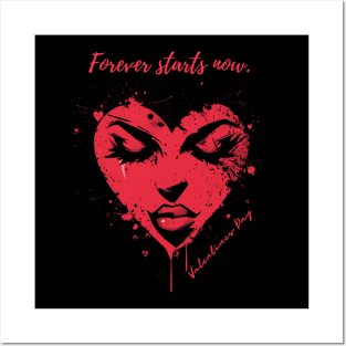 Forever starts now. A Valentines Day Celebration Quote With Heart-Shaped Woman Posters and Art